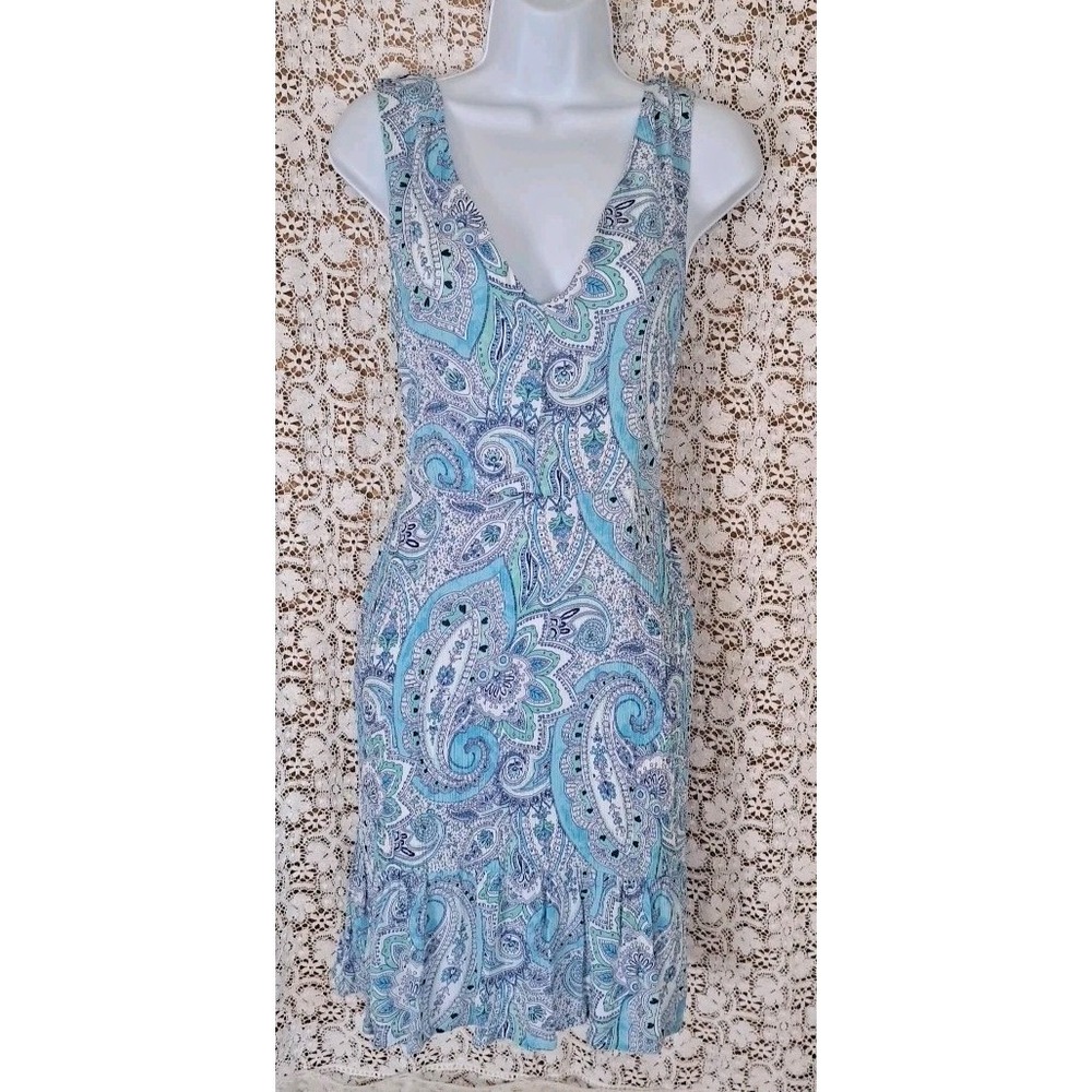 Cynthia Rowley Sun Dress 4 Paisley Print‎ Plunging V Ruffled Hem Pockets Lined